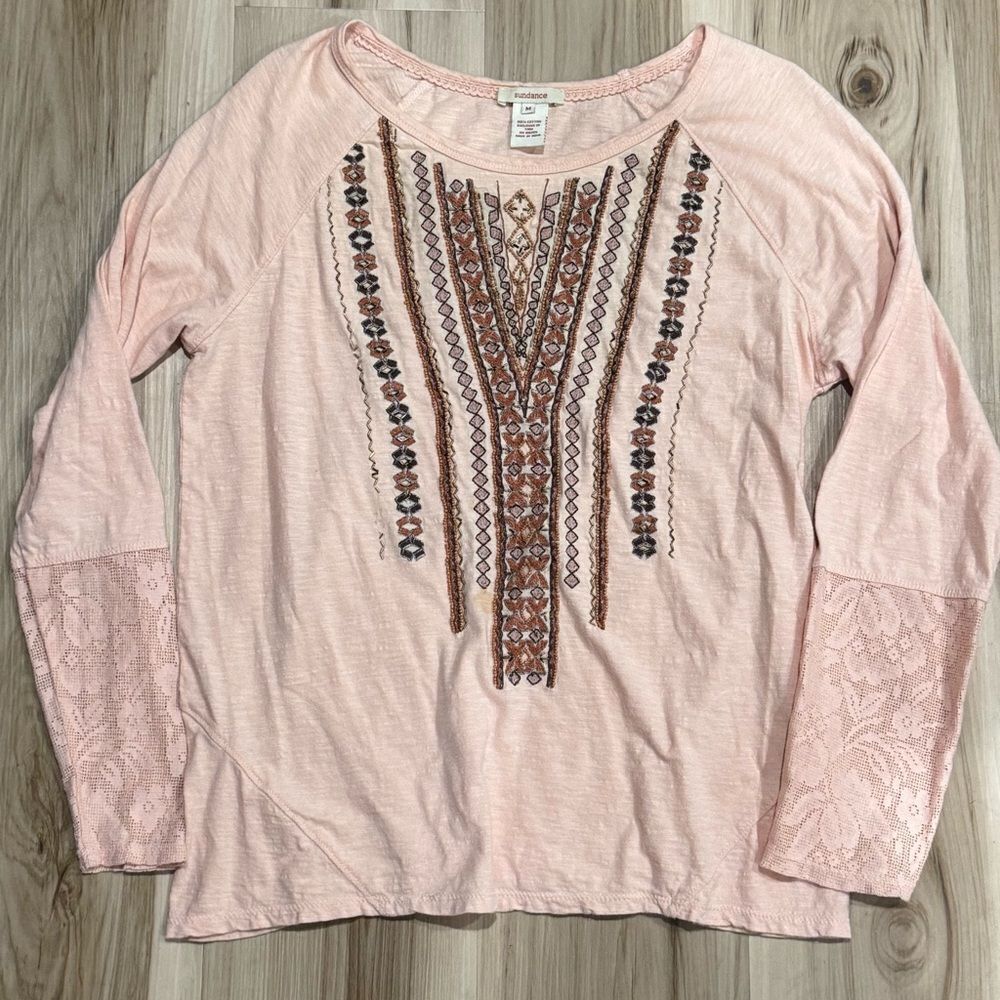 Sundance Peach Embroidered Cotton Blouse Women’s Medium